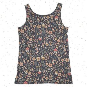 Duluth Trading No Yank Tank Garden Gnomes Snails Blue Tank Top Shelf Bra Size L